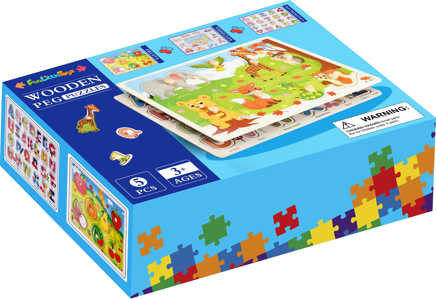 5 Pack of Wooden Peg Puzzles