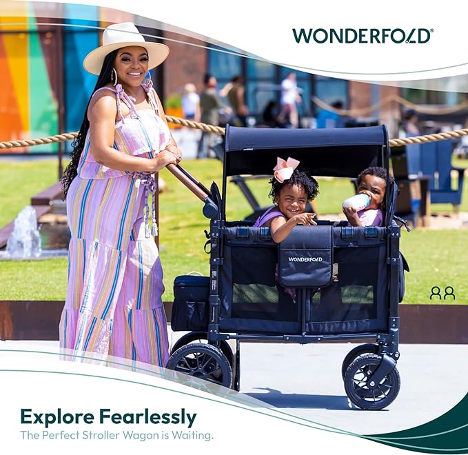 Wonderfold Wagon Luxe 2 Double Stroller with 5 Point Harness