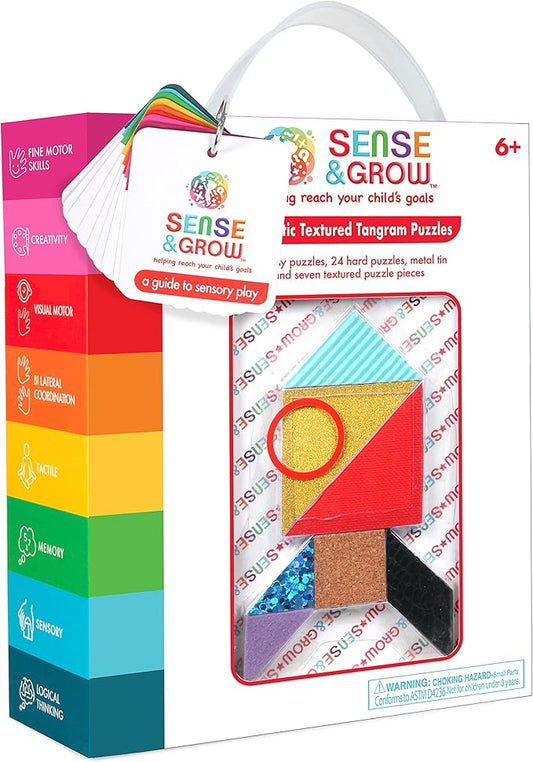 Sense and Grow: Magnetic Textured Tangram Puzzles