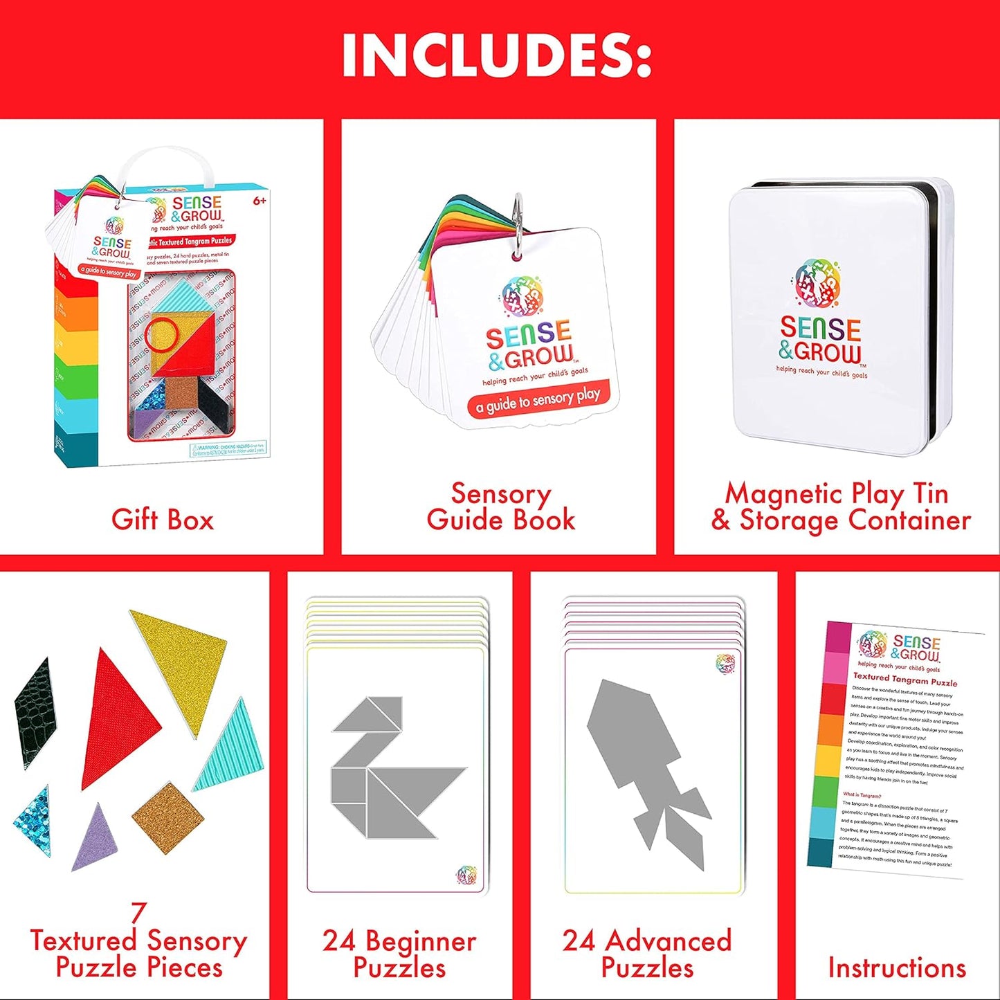 Sense and Grow: Magnetic Textured Tangram Puzzles