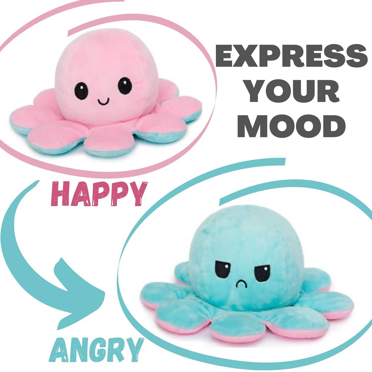 Reversible Mood Octopus Soft Plush Toy