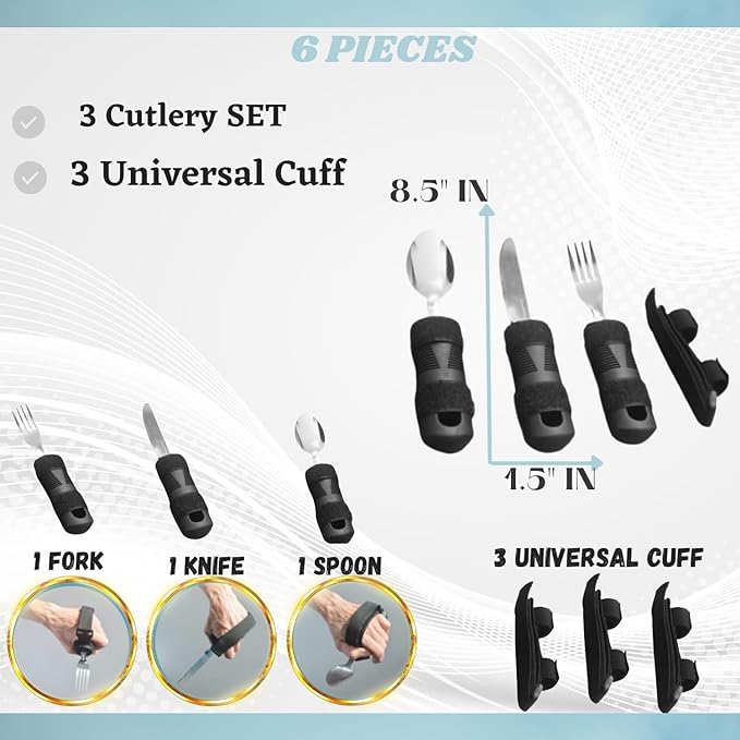 Weighted Adaptive Utensils with 3 Universal Cuffs – AdaptAbility