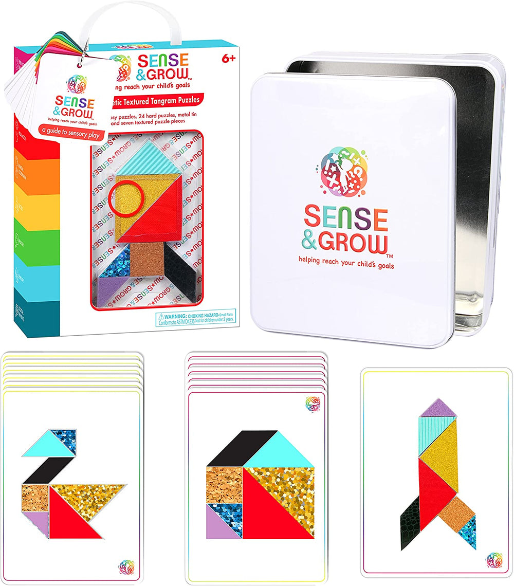 Sense and Grow: Magnetic Textured Tangram Puzzles